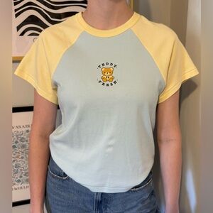 Teddy Fresh Pastel Yellow and Light Blue Raglan Tee
